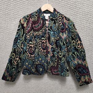 MOLLY & MAXX Women’s Multicolor Paisley Tapestry Knit Open Jacket Petite PS